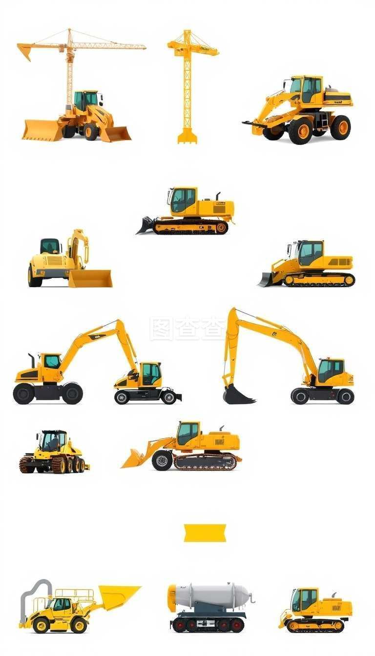 建筑設(shè)備矢量、施工工具和機(jī)械.一套獨(dú)立的運(yùn)輸設(shè)備、推土機(jī)、裝載機(jī)和挖土機(jī)平板式機(jī)械.建筑工程專用機(jī)械.建筑設(shè)備、建筑機(jī)械